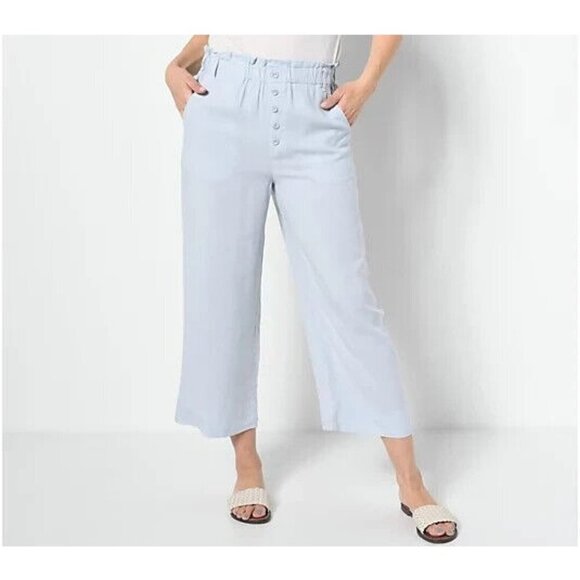 Side Stitch Button-Front Wide-Leg Pants Stone,2X - Picture 1 of 1